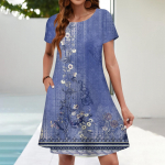 Suvekleidid naistele Lilleline p&auml;ikesekleit l&uuml;hikeste varrukatega, taskutega, vabaaja s&auml;rkkleit XXXL sinine