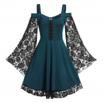 Gooti stiilis kleidid naistele Cold Shoulder Butterfly Sleeve pits Halloweeni kleit XXXXL sinine