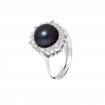 PERLINEA - Bague V&eacute;ritable Perle de Culture d'Eau Douce Bouton 8-9 mm Black Tahiti - Taille R&eacute;glable - Argent 925 - Bijou Femme 54 must