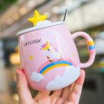 450 ml Creative Unicorn keraamiline kruus kaane ja lusikaga Cartoon Piim Kohv Teetass Portselankruusid Kenad kingitused Saatmine