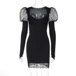 S&uuml;gisene naiste elegantne moodne pitsist v&auml;ljal&otilde;ikega must kleit S must