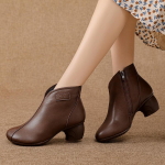 Kvaliteetsed S&uuml;gis Naiste Ehtsast Nahast Paksu Kontsaga Pahkluusaapad Naiste K&auml;sitsi Valmistatud Vabaaja T&otilde;mblukuga Talvesaapad Daamide L&uuml;hikesed Saapad 39 pruun