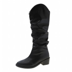P&otilde;lvedega k&otilde;rged keskmised kontsad, k&otilde;rged saapad, naistele, uued PU-nahast kingad 2024. aasta trendimood, plisseeritud punk veekindel Botas, pumbad Mujer Zapatos 35 must