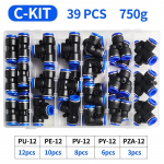 39 tk karbis PU-12/PE-12/PZA-12/PY-12/PV-12/PG-12 Pneumaatiliste liitmike komplekt 12 mm vooliku toru &otilde;hu v&auml;limine l&auml;bim&otilde;&otilde;t 1 BOX
