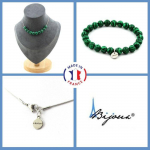 Pierres et Min&eacute;raux. Parure bijoux Bracelet Collier 10 perles Malachite 8 mm. Chaine en Taille personnalisable.