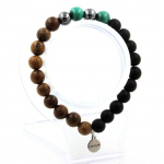 Pierres et Min&eacute;raux. Bracelet Perles Malachite du Congo + H&eacute;matite + Onyx noir mat + bois 8 Fabriqu&eacute; en France.