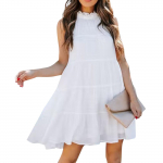 Naiste kleidid &Uuml;markaelusega puidust k&otilde;rvakrae vabaaja vaba varrukateta plisseeritud suur &auml;&auml;ris &Uuml;hev&auml;rvilised A-kujulised kleidid XXXL must