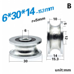 1 tk 8 * 30 * 14 mm U soonega ratas 6x30 x 14 mm roomiku juhtratas / veerev ratas 6*30*14mm