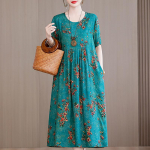 Suures suuruses naiste vabad kleidid, suvised vabaaja kleidid l&uuml;hikeste varrukatega pikk kleit Elegantne vintage riietus 4XL