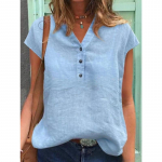 Suvine uus vabaaja V-kaelusega n&ouml;&ouml;pidega l&uuml;hikeste varrukatega &uuml;hev&auml;rviline top retro puuvillast ja linasest naiste pluusid ja s&auml;rgid M