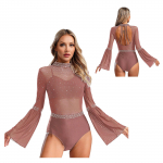 Naiste Patchwork laienevate varrukatega seljata s&auml;delev kividega v&otilde;imlemisriided dž&auml;ss-ladina iluuisutamise balleti trikoo jaoks S pruun