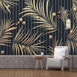 Moodne 3D troopiliste taimede tapeet metalllehtedega abstraktne fresko elutoa diivani magamistoa seinamaaling kodu kaunistus 200 cm(W) x 140 cm(H)