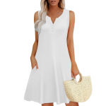 Naiste suvekleidid V-kaelusega varrukateta ja taskutega p&auml;ikesekleidid L armee roheline v&auml;rv