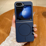 &Uuml;hev&auml;rviline juhtmevaba laadimise magnetiline kokkuklapitav &uuml;mbris Samsung Galaxy Z Flip6 Flip5 Flip4 Flip3 jaoks TPU nahatekstuur pehme p&otilde;rutuskindel 2-osaline telefoni&uuml;mbris Samsung Z Flip6 sinine