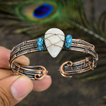 Rainbow Moonstone Handmade Copper Wire Wrap Cuff Bangle Adjustable n5z14