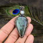 Ruby in Fuchsite, Moonstone Gemstone Copper Wire Wrap Jewelry Pendant 2.96 N2l65