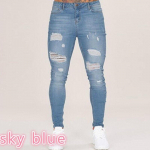 Meeste mood Denim Hole p&uuml;ksid Distressed teksad Pikad pliiatsp&uuml;ksid L