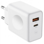 V&otilde;rgulaadija 30W - 2 porti USB-C ja USB-A - Kiirlaadimine - &Uuml;hilduv iPhone 17/17 Air/16/16e valge
