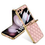 Luksuslik nahast plaaditud r&otilde;ngashoidjaga &uuml;mbris Samsung Galaxy Z Flip 5 5G jaoks, tagak&uuml;lje klaasist k&otilde;va kate Galaxy Z Flip5 &uuml;mbrise jaoks Samsung Galaxy Z Flip 5