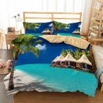 Tr&uuml;kitud Hawaii maastikuga voodipesukomplekt Merelaine P&auml;ikeset&otilde;us Tekikott Padjap&uuml;&uuml;riga Mikrokiust kangas Tekikott Voodikate Komplekt EU single(135x200cm)