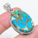 Natural Copper Blue Turquoise 925 Sterling Silver Jewelry Pendant 1.85 e1z12