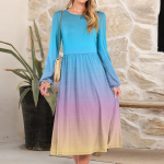Women's fashionable loose gradient printed round-neck dress L