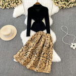 Moekomplekt Retro Temperament rippuva kaelusega V kaelusega kampsun top + k&otilde;rge v&ouml;&ouml;koht Show &otilde;huke seelik kaks t&uuml;kki M