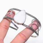 Natural Mother Of Pearl Gemstone 925 Sterling Silver Cuff Bangle Adjustable o7j25
