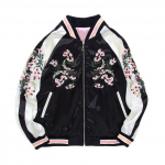 Naiste satiinist tikitud bomber-baseballjakk, kahepoolne naiste mantel, lilleline, Harajuku, s&uuml;gis, Jaapani siid, t&uuml;drukud XS (35-47kg) roosa