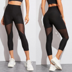 Women Hollow out Splice Tight Fitness Leggings Yoga Cropped Pants Trousers L