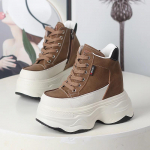 Moodsad 12CM Briti Ehtne Nahk Naiste Platvormkiiluga Ankel Talvised Pl&uuml;&uuml;sist Saapad S&uuml;gis Kevad K&otilde;rge Br&auml;ndi Naiste Kauboi Kingad 34