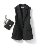 Naiste rev&auml;&auml;rkraega vest-mantel, &uuml;herealine varrukateta klassikaline &uuml;hev&auml;rviline &scaron;ikk vintage kontorijakk M must