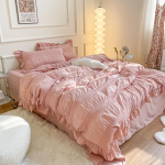 Valge volangidega seersucker &uuml;hekohaline/kahekohaline tekikottide komplekt 3/4 tk pehme roheline, roosa, hall voodipesukomplekt voodilina ja padjap&uuml;&uuml;ridega Fitted Bed Sheet&Twin Size 3pcs