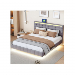 Polsterdatud voodi - MUVOE - 160x200 cm - LED-valgustus - Linane kangas - Moodne disain
