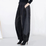 Elastsed k&otilde;rge v&ouml;&ouml;kohaga laia s&auml;&auml;rega teksad naistele Suures suuruses vabaaja teksap&uuml;ksid XXL must