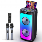 FanFun Karaoke masin, kaasaskantav Bluetooth k&otilde;lar kahe mikrofoniga, RGB peovalgus, kaugjuhtimispult, T10-T
