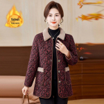 Stiilne talvine puuvillane mantel keskealistele ja vanematele naistele - Soe sametvoodriga, paksult polsterdatud jakk allakeeratava kraega 3XL (125-135 jin) leopard/punane