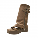 Moodsad naiste sandaal-saapad Ruudukujuline varvas Platvormtald Flanellist varbaklipp Kingad Naiste Kleit T&otilde;mblukk Kandmiseks Kaks Kinga Rooma Zapatillas De Mujer 35 khaki