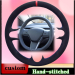 Car Steering Wheel Cover For Tesla Model 3 2015- Model Y - ized Hand-stitched Suede Leather Car Accessories Red Thread