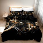 Luksuslik tekikottide komplekt Moodne Must Kuldne Lilleline Tr&uuml;kk Pehme Hingav Voodipesu Sisaldab 1 tekikotti ja 2 padjap&uuml;&uuml;ri 135X200cm