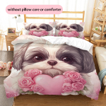 Armastus s&uuml;dame ja shih tzu mustriga voodipesu Kodu kaunistus S&uuml;nnip&auml;evakingitus (1 * tekikott + 2 * padjap&uuml;&uuml;ri, ilma s&uuml;damikuta) 135x200cm white