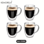 2/4/6 tk 350 ml kahekordse seinaga klaasist kohvitass k&auml;epidemega l&auml;bipaistev klaasist cappuccino tass kohvi piimatee mahla teetass 301-400ml gray