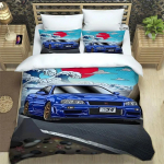 GTR racing retro Voodipesukomplekt Tr&uuml;kitud Voodikomplekt Padjap&uuml;&uuml;riga Voodikatte Kate Pehme &Uuml;he-/Kahekohaline Queen/Super King Suurus Kingituseks 150*200cm 3pcs white