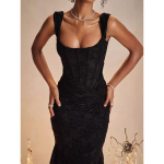 LYRIA Elegantne seljata trompetkellkell-merineitsi maksikleit kalaluudega Naiste mood varrukateta Seksikas Bodycon Klubipeo Merineitsikleit XS must