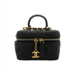 Chanel Kuldne Pandla Puhta V&auml;rvi Moodne Nahast Kett Teemantmust Lychee Tekstuuriga Nahast Karbikujuline K&auml;ekott K&auml;ekott Messengeri Kott V&auml;ike Naiste Must Basic+Dust Bag must