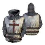 Knights Templar Armour Hoodies jakk Crusader Cross keskaegne dressipluus Pullover t&auml;istr&uuml;kiga 3D meeste kapuuts dressi&uuml;likond Carnival S gray