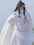 Xie Lian t&auml;ielik cosplay komplekt: Parukas, Hanfu, S&auml;rk, M&uuml;ts ja Suure Varrukaga Vana Yue Shen Kost&uuml;&uuml;m. L gray