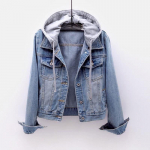 Denimjakk Naiste Kevadine Korea Versioon Pikkade Varrukatega Kapuutsiga L&uuml;hike Jakk K&otilde;ikjale Sobiv Pealmine M&uuml;ts Eemaldatav XS helesinine v&auml;rv