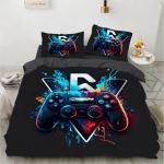 M&auml;ngu Kuningas Kuninganna Tekikott 3D Must M&auml;ngukontroller Voodipesu Komplekt Lastele Teismelistele Poistele Mehele M&auml;nguri Magamistoa Kaunistus Tekikate Padjap&uuml;&uuml;r 140x200cm