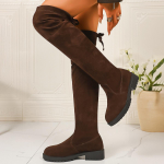 Elastsed k&otilde;rge s&auml;&auml;rega saapad naistele Paks keskmine konts Suede &Uuml;hev&auml;rvilised &uuml;le p&otilde;lve saapad S&uuml;gis Talv Tagant paeltega Pikad Botas 39 black
